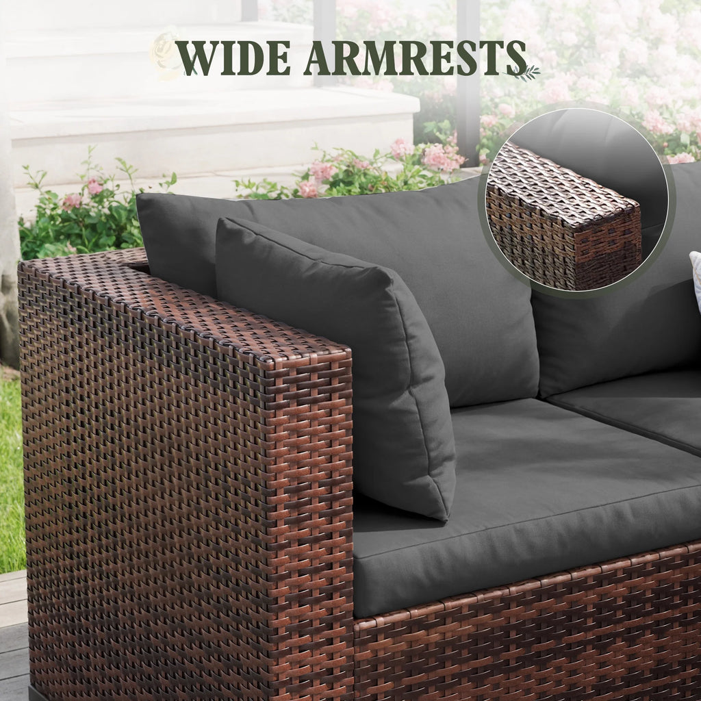 7 Pieces Patio Conversation Set, Outdoor Sectional PE Rattan Wicker Furniture Seat,Dark Gray