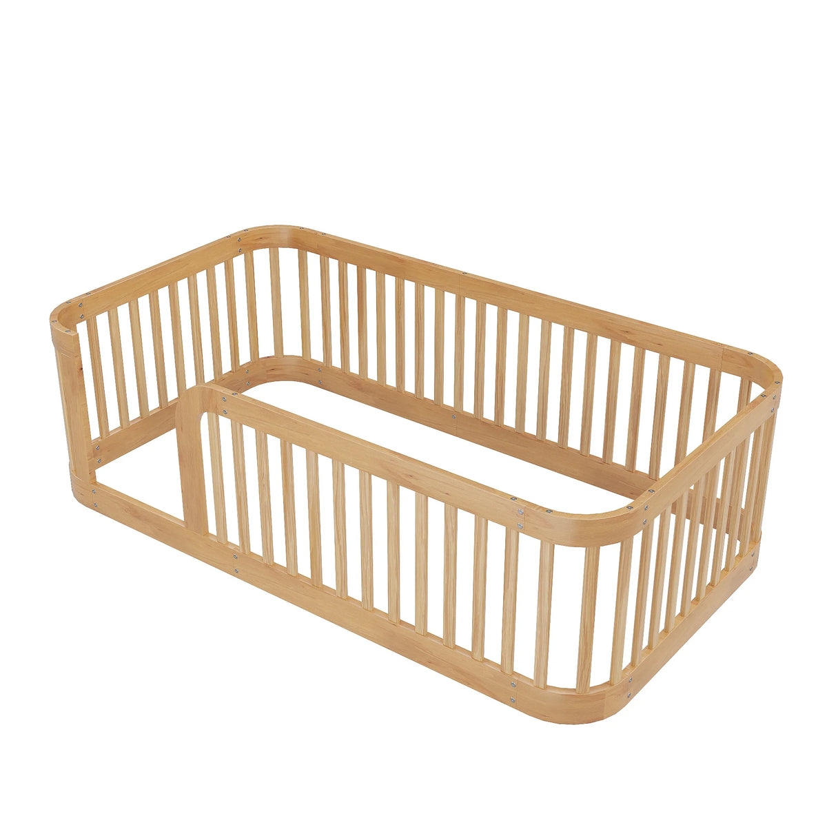 Euroco Twin Size Floor Bed with Fence for Kids Teens and Toddlers, White