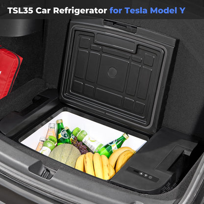 Car Refrigerator for Tesla Model Y 2019-2024 , 37QT(35L) -4�H~68�H Car Fridge 12V Refrigerator , APP Control, Trunk Portable Freezer for Camping Tailgating Road Trip