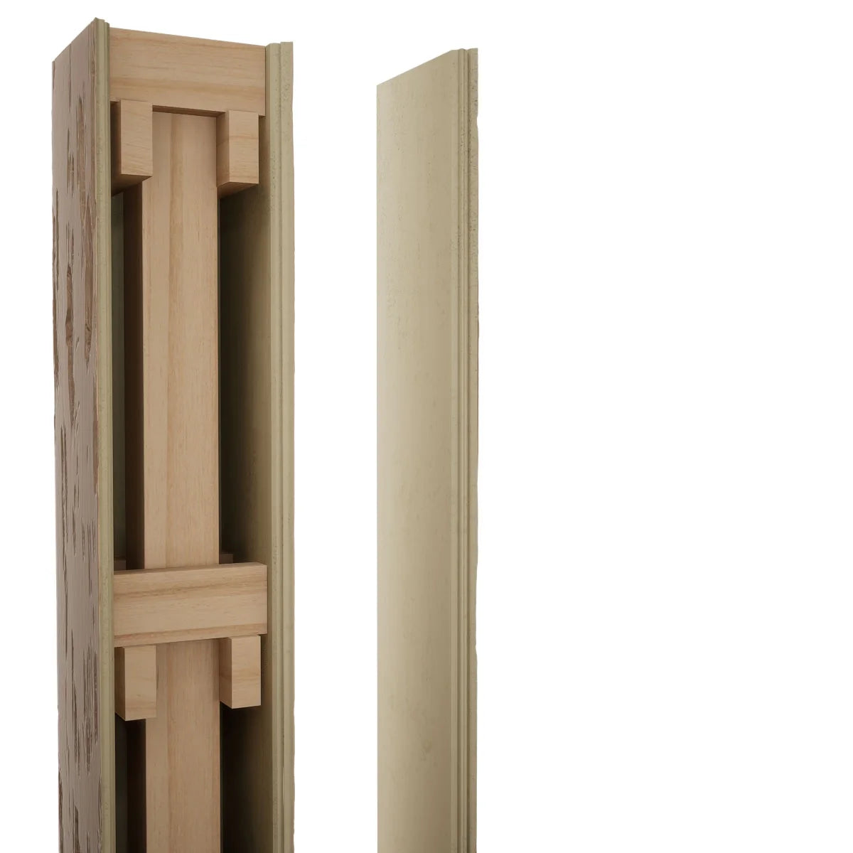 Ekena Millwork 6"W x 5'H Sand Blasted Endurathane Faux Wood Non-Tapered Square Column Wrap with Faux Iron Capital & Base