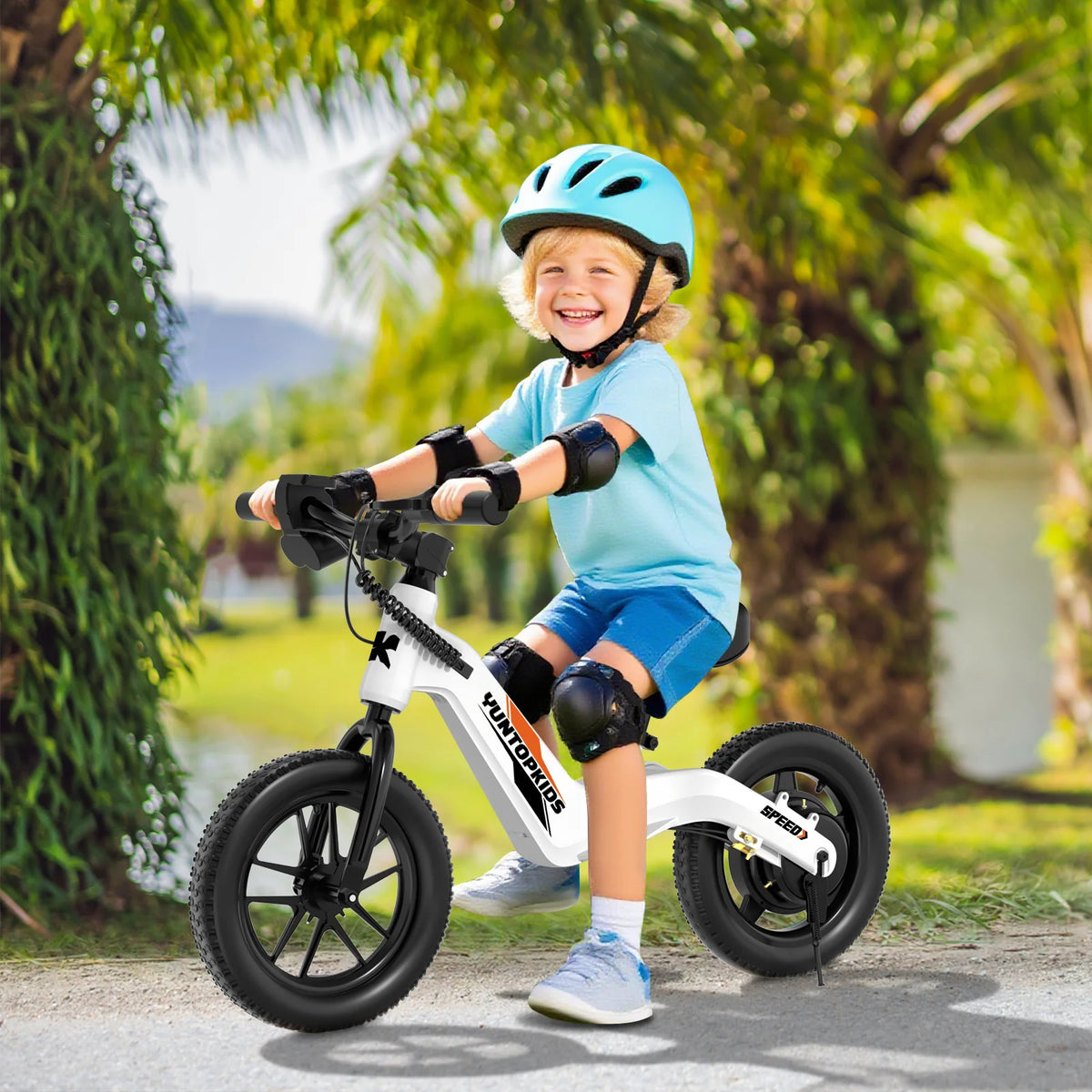 YunTopKids Electric Balance Bike for Kids, 150W Electric Bike for Kids with12 inch Pneumatic Tire, Adjustable Seat, Up to 5.6 Miles Electric Bike for Kids Ages 3-5,Black