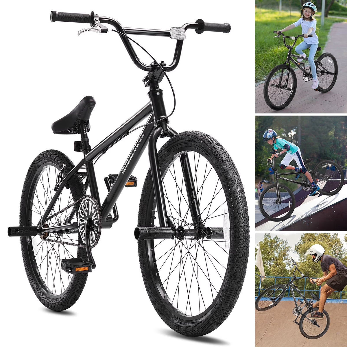 VEVOR BMX Bike, 24-Inch Wheel Freestyle Bike, BMX Race Bike with 4 Pegs, Beginner-Level BMX to Advanced Riders, BMX Bicycles for Teen Adult Men Women, Durable Hi-Ten Steel Frame, Easy to Assemble