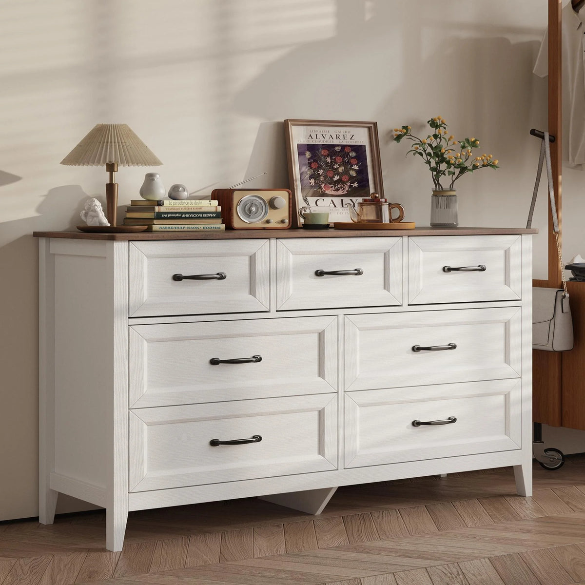 Lofka 47.2" Dresser for Bedroom with 6 Double Drawers, Farmhouse Wood Storage Cabinet with Smooth Metal Handle