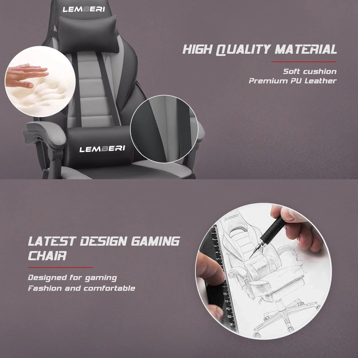 Waleaf Gaming Chair with Lumbar Massage, Ergonomic Gamer Gear Gaming Chair with Footrest