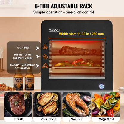 VEVOR Electric Steak Grill, 1800W Smokeless Infrared Electric Broiler, 1450��F Stainless Steel Steak Cooker with 6-Tier Adjustable Rack, Electric Infrared Grill for BBQ, Toast, Grill, Indoor