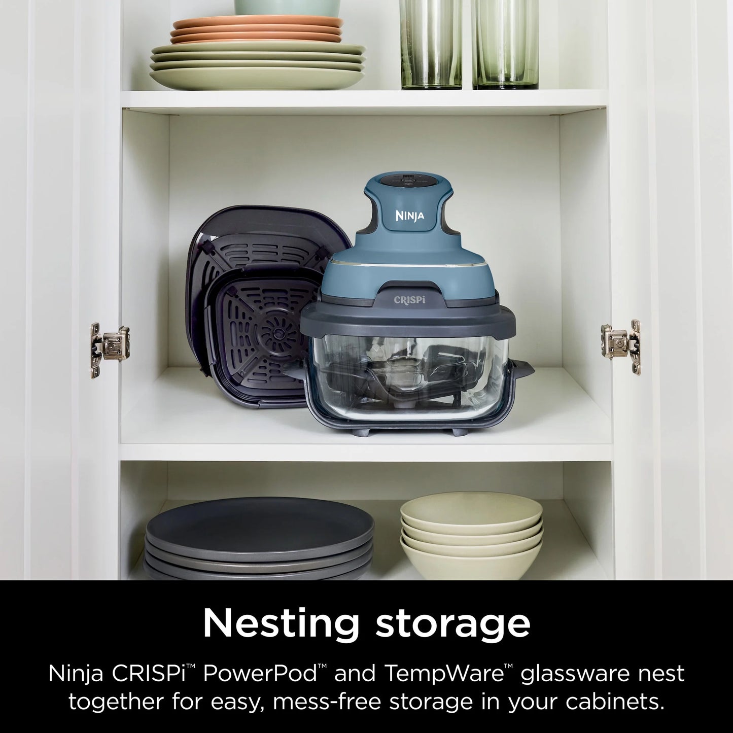 Ninja Crispi 3-in-1 Portable Glass Air Fryer Cooking System, 1500W, 4-Qt & 5-Cup TempWare Glass Containers with Storage Lids, Microwave, Freezer & Dishwasher Safe, White, FN100WH