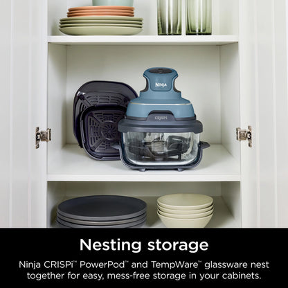 Ninja Crispi 3-in-1 Portable Glass Air Fryer Cooking System, 1500W, 4-Qt & 5-Cup TempWare Glass Containers with Storage Lids, Microwave, Freezer & Dishwasher Safe, White, FN100WH