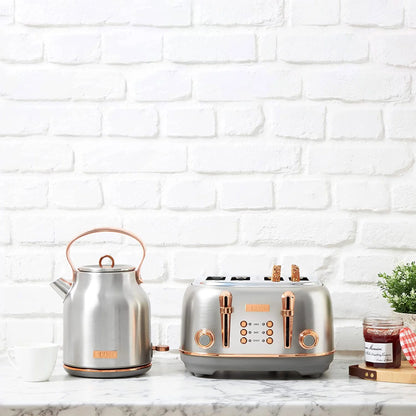Haden Heritage 1500 1.7 Electric Kettle, Matte Black Finish with Copper Accents