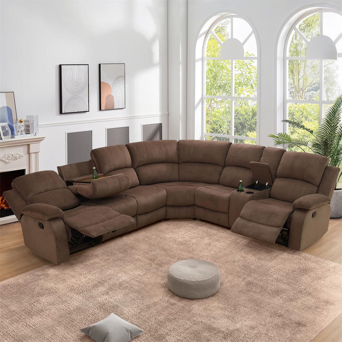 Aukfa 3-Piece Recliner Sofa Set, 6 Seat Sectional Couch with Cup Holders&Storage Console, Gray