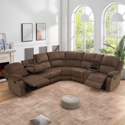 Aukfa 3-Piece Recliner Sofa Set, 6 Seat Sectional Couch with Cup Holders&Storage Console, Gray
