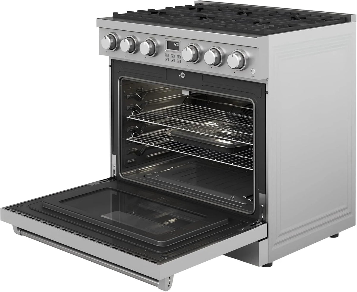36 In. 6.0 Cu. Ft. Gas Freestanding Range with 6 Sealed Burners Gas Cooktop, Cast Iron Grates and Primary Convection Oven In Stainless Steel
