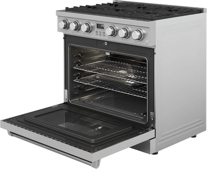 36 In. 6.0 Cu. Ft. Gas Freestanding Range with 6 Sealed Burners Gas Cooktop, Cast Iron Grates and Primary Convection Oven In Stainless Steel