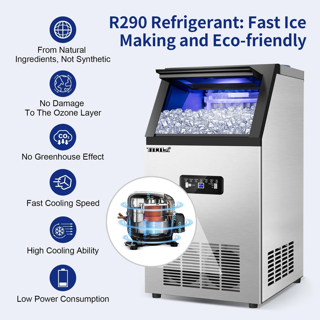 TITTLA 100Lbs/24H Commercial Ice Maker Machine,24 Lbs Storage,45 Ice Cubes in 12-15 Mins,Stainless Steel Ice Maker for Home Bar Cafe