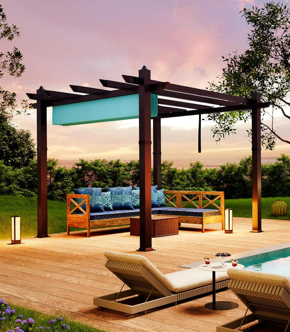 Outdoor Aluminum Pergola with Retractable Canopy, Reinforced 4-Sided Base, Waterproof & UV-Resistant Adjustable Roof, Modern Design for Patio, Deck, Backyard, and Garden