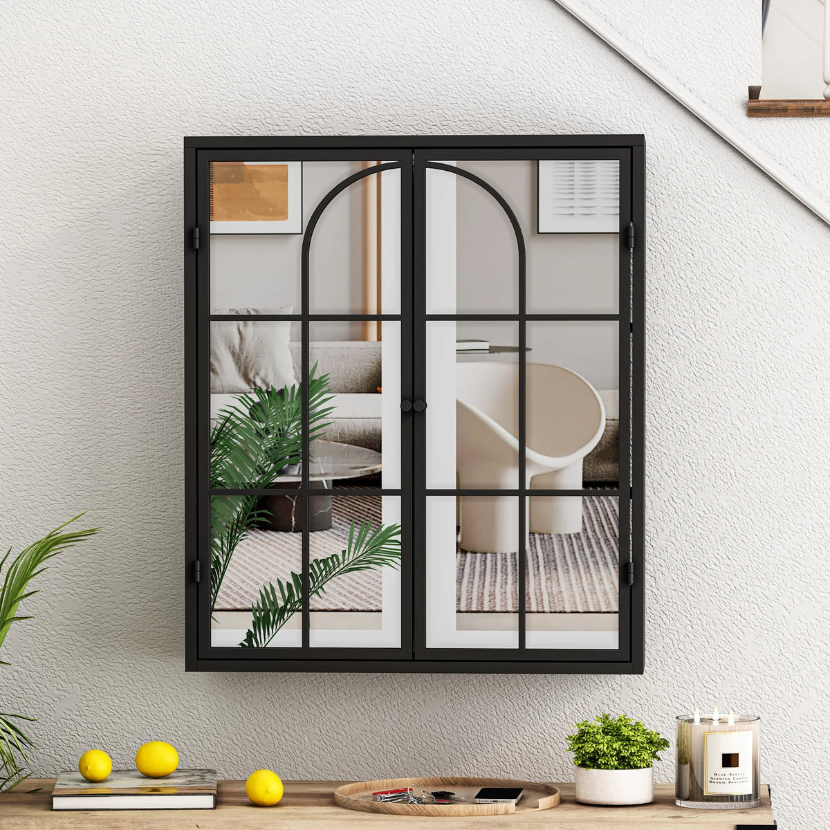 27.56"Modern Wall Cabinet with Glass Doors, Bathroom Cabinet with Featuring Three-tier Storage for Entryway Living Room, Bathroom or Dining Room, Mint Green
