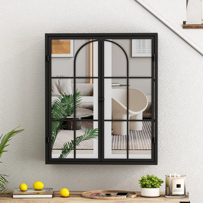 27.56"Modern Wall Cabinet with Glass Doors, Bathroom Cabinet with Featuring Three-tier Storage for Entryway Living Room, Bathroom or Dining Room, Mint Green