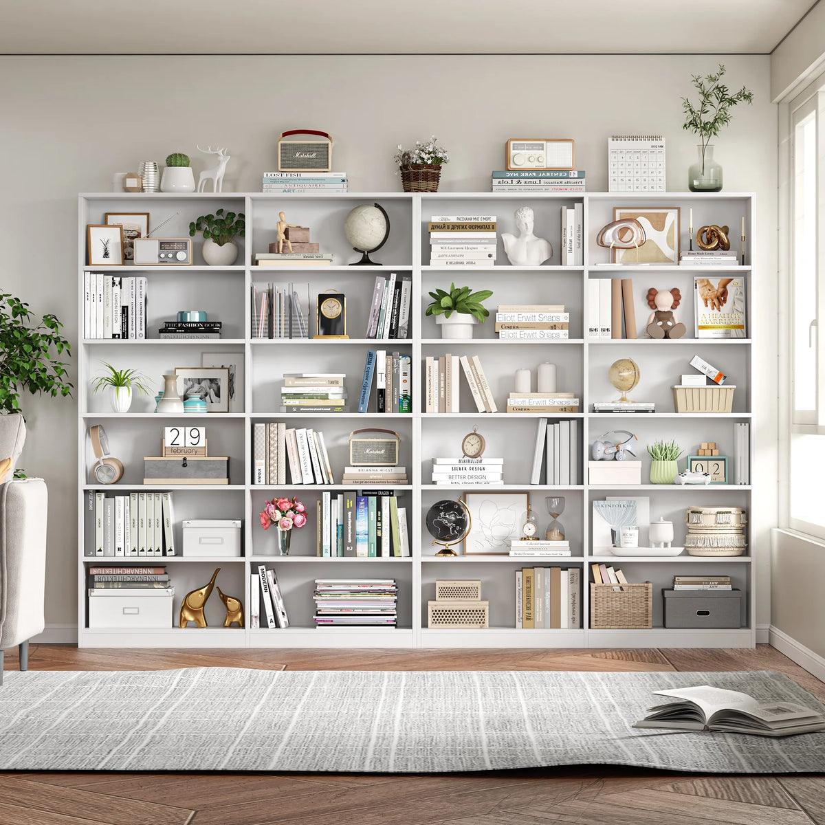 Homfa 74.3�� Double Wide 6-Tier Bookcase, Extra Large Wooden Freestanding Display Bookshelf for Home Office Living Room, White