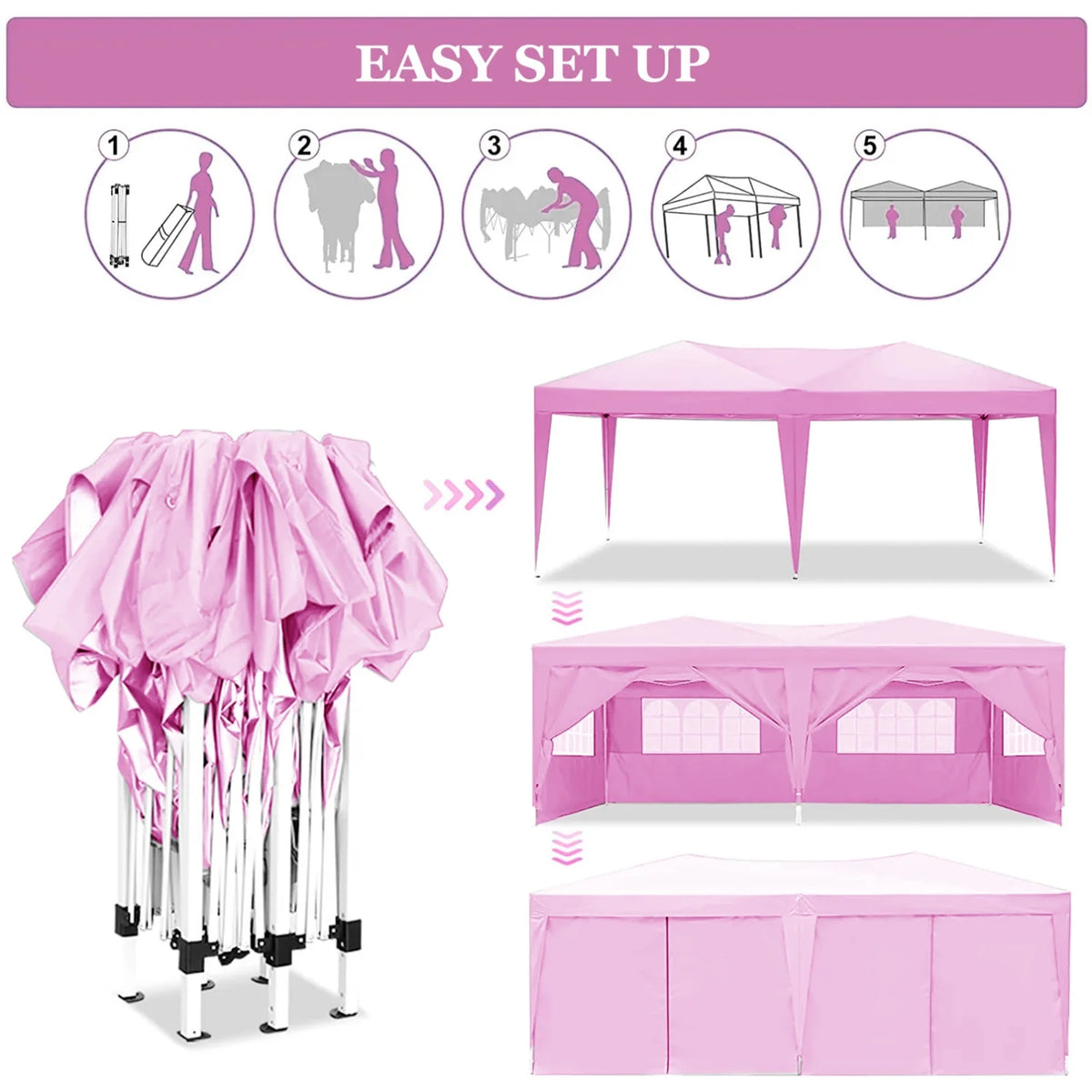 10'x20' Pop Up Canopy Tent with 6 Removable Sidewalls & Portable Rolling Bag �?Waterproof UPF 50+ Shade for Parties, Beach, Weddings & Camping