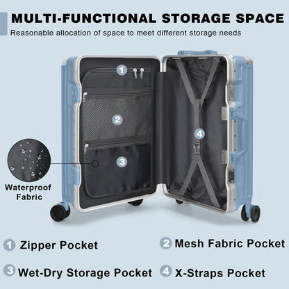 Luggage Aluminium Frame PC ABS Hardshell Suitcase with Spinner Wheels TSA Lock Zipperless Luggage 28 inch Silver