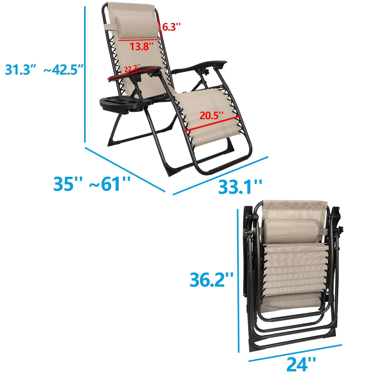 HomGarden 2 Pack Steel Zero-Gravity Chair - Beige