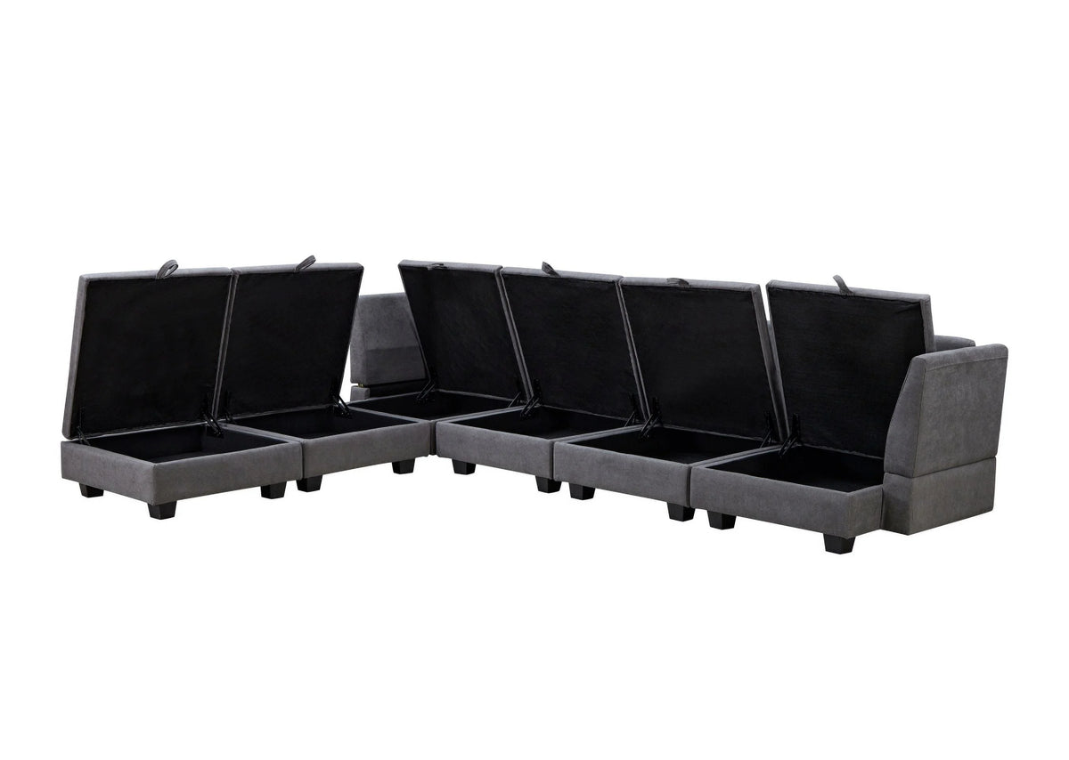 Oversized Modular Sectional Sofa with 2 Pillows, Convertible Sofa Bed with Storage Seat & Storage Ottoman, Upholstered U-Shaped Sectional Sofa with Reversible Chaise, 6 Seaters Sofa Sleeper Sofa