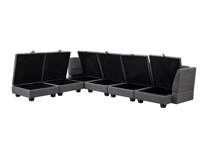 Oversized Modular Sectional Sofa with 2 Pillows, Convertible Sofa Bed with Storage Seat & Storage Ottoman, Upholstered U-Shaped Sectional Sofa with Reversible Chaise, 6 Seaters Sofa Sleeper Sofa