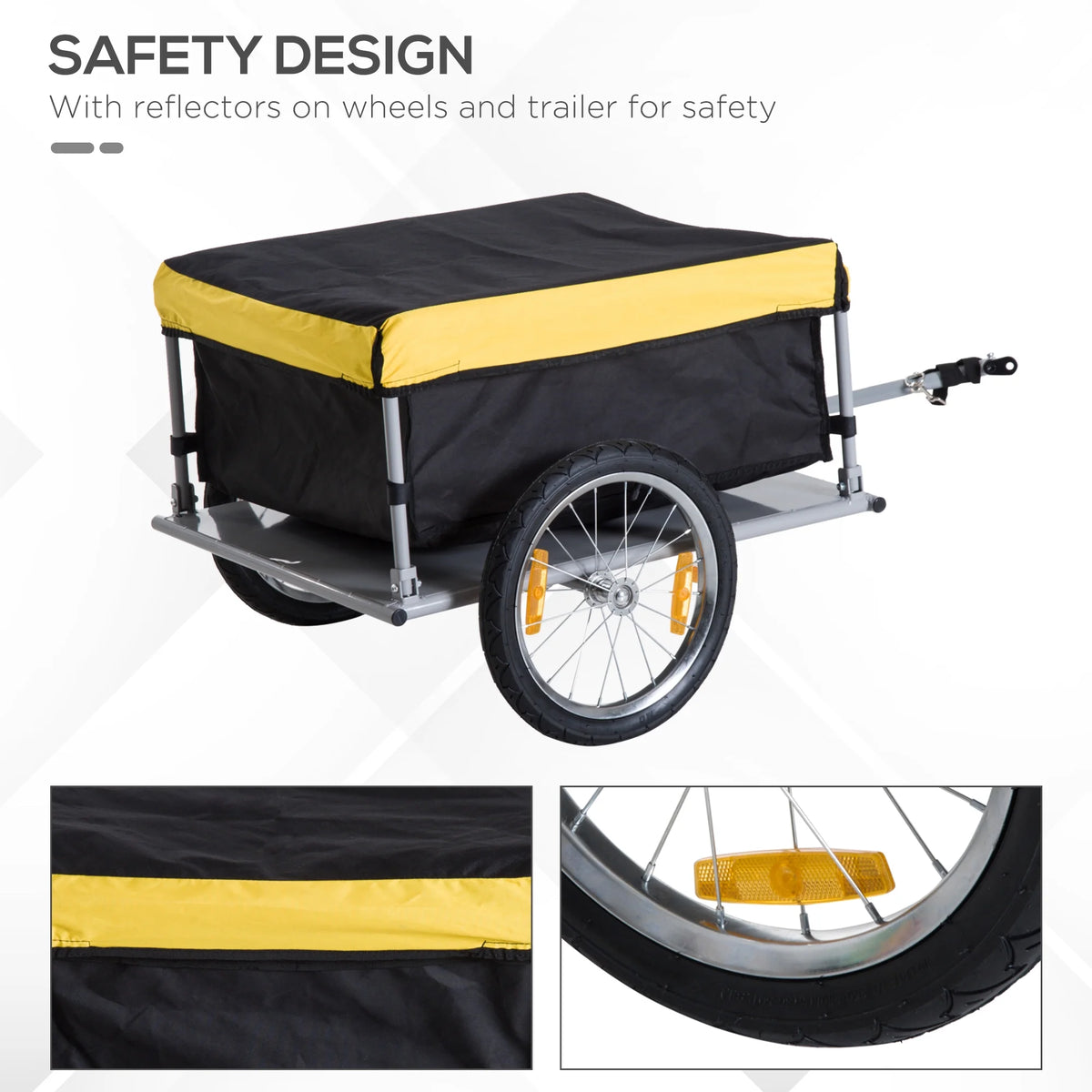 Aosom Bicycle Cargo Trailer, Two-Wheel Bike Luggage Wagon Bicycle Trailer with Removable Cover, Yellow