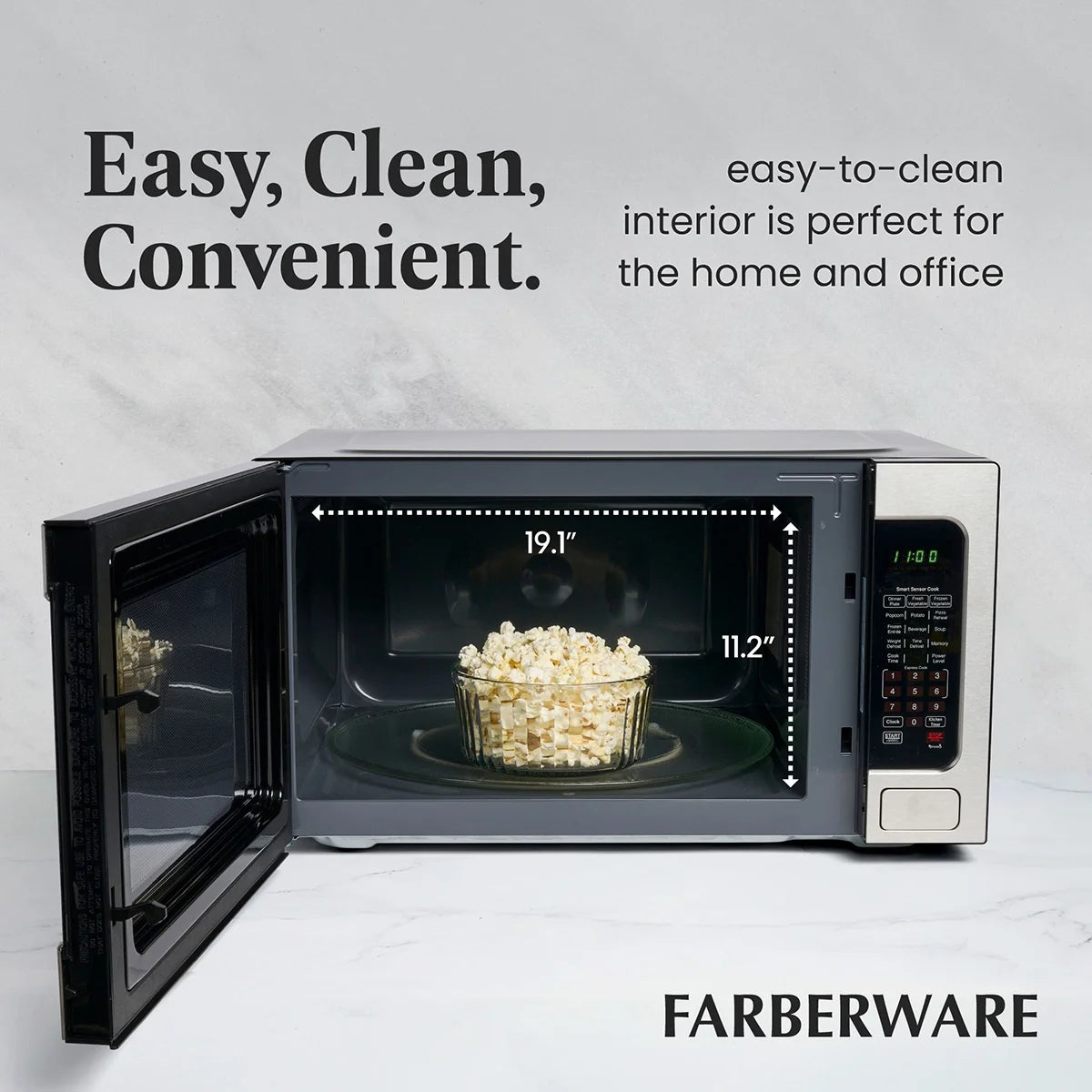 Farberware FMGZ09BKA 0.9 Cu. Ft. Microwave Oven, 900W, Digital Control, LED Display, 6 Cooking Presets, Black