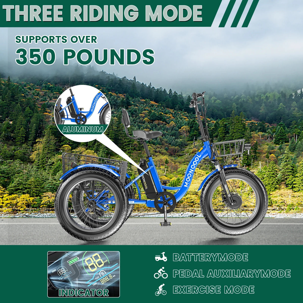 20" x 4" Fat Tire Electric Tricycle for Adult, 7 Speeds Electric Trike 48V 500W Motorized Tricycle , Electric Three Wheels Bicycle for Senior, Aluminum Frame & Rear Basket ,16mph