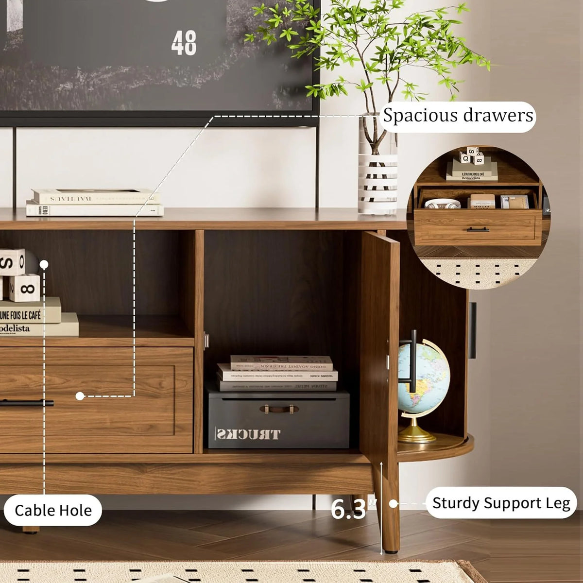 TV Stand for TVs up to 70", 63" Entertainment Center with Sliding Doors, Media Console Table for Living Room