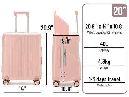 Fridtrip 20 Inch Carry On TSA Lock Luggage with for Kids& Adult,Lockable Spinner Wheels Free Luggage Cover and Safety Seatbelt Travel Suitcase