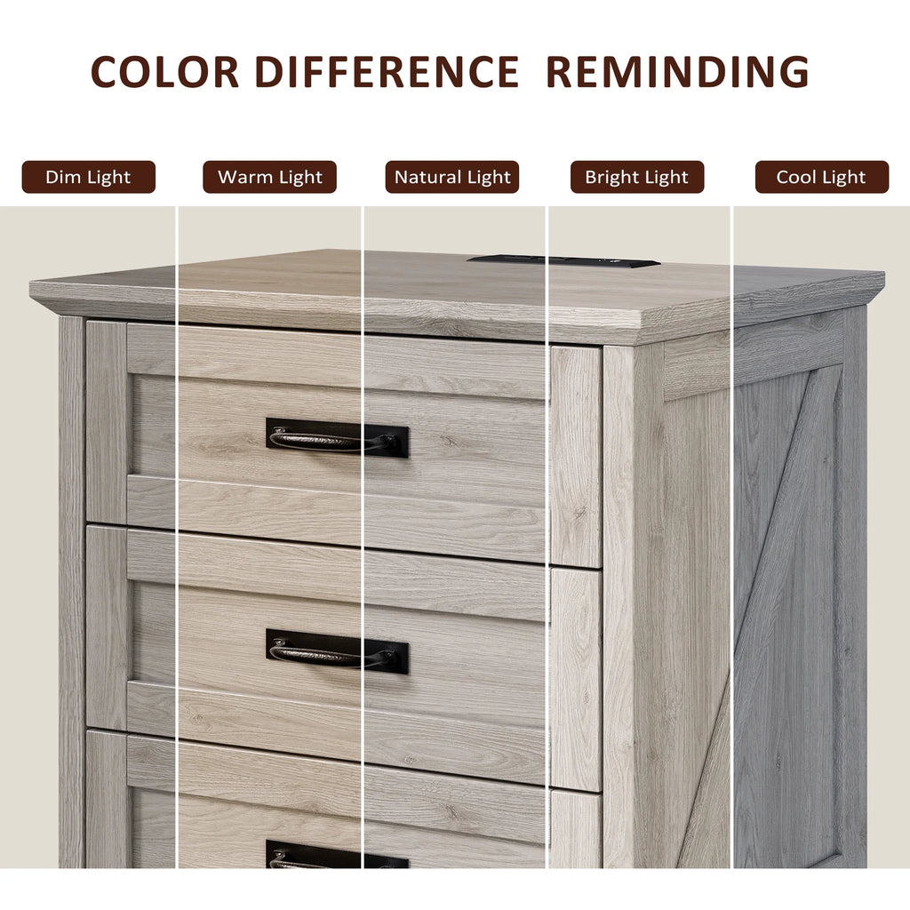 Farmhouse Nightstand Set of 2, 22 inch Side Table with Charging Station for Bedroom, 2PCS, White