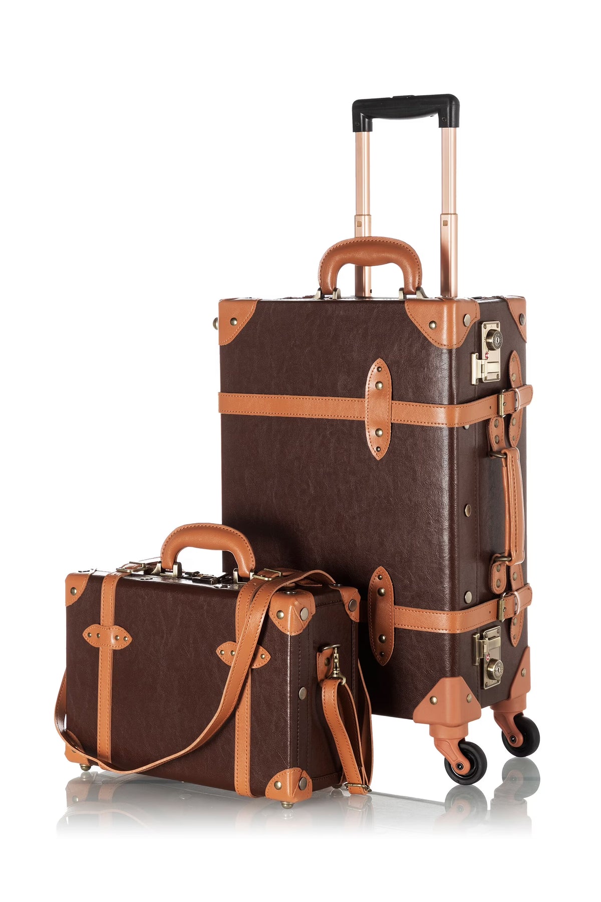 COTRUNKAGE Vintage Trunk Luggage Set TSA Lock Carry On Suitcase for Women (13" & 20", Pink Floral)