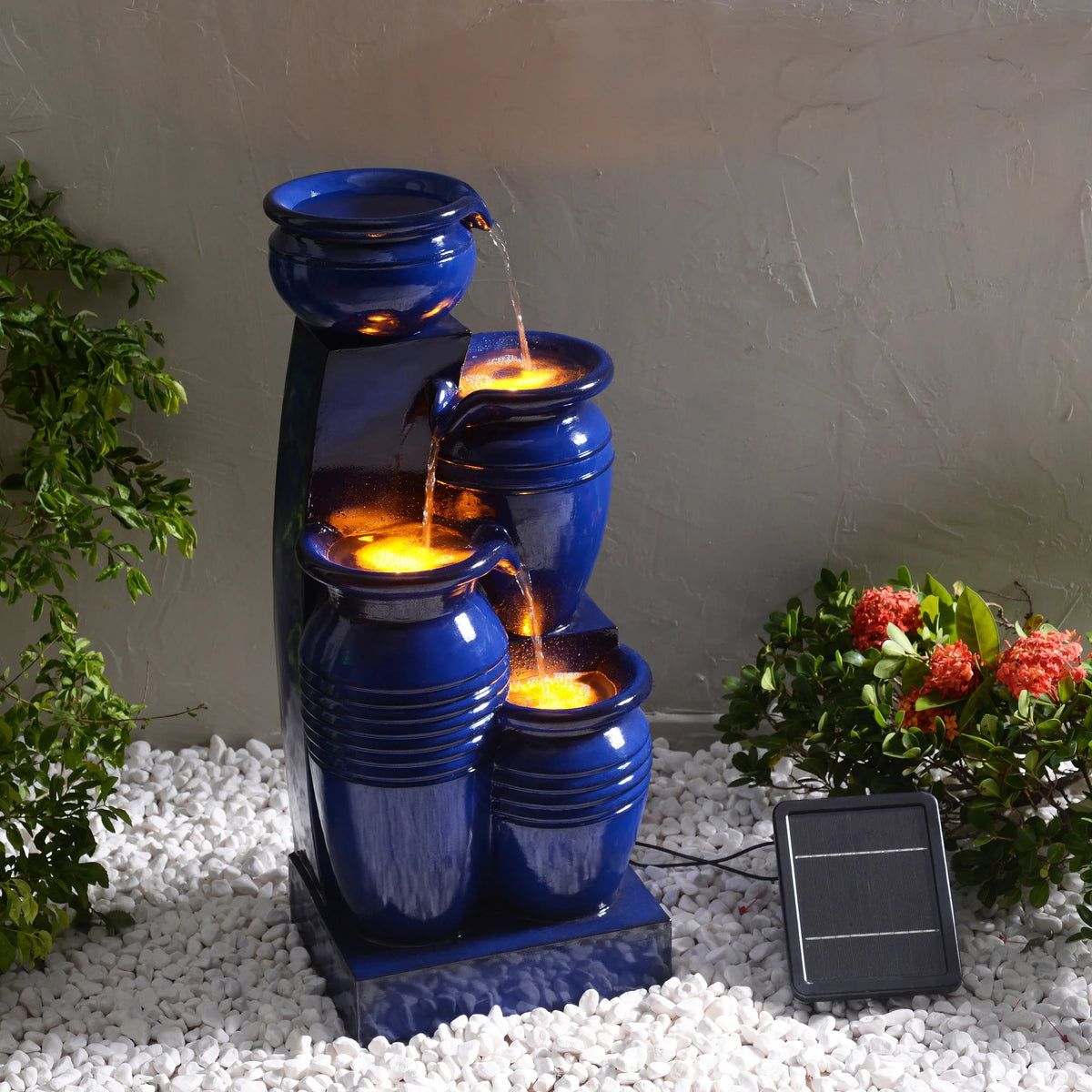Teamson Home 28.74" Solar Water Fountain with LED Lights, Navy