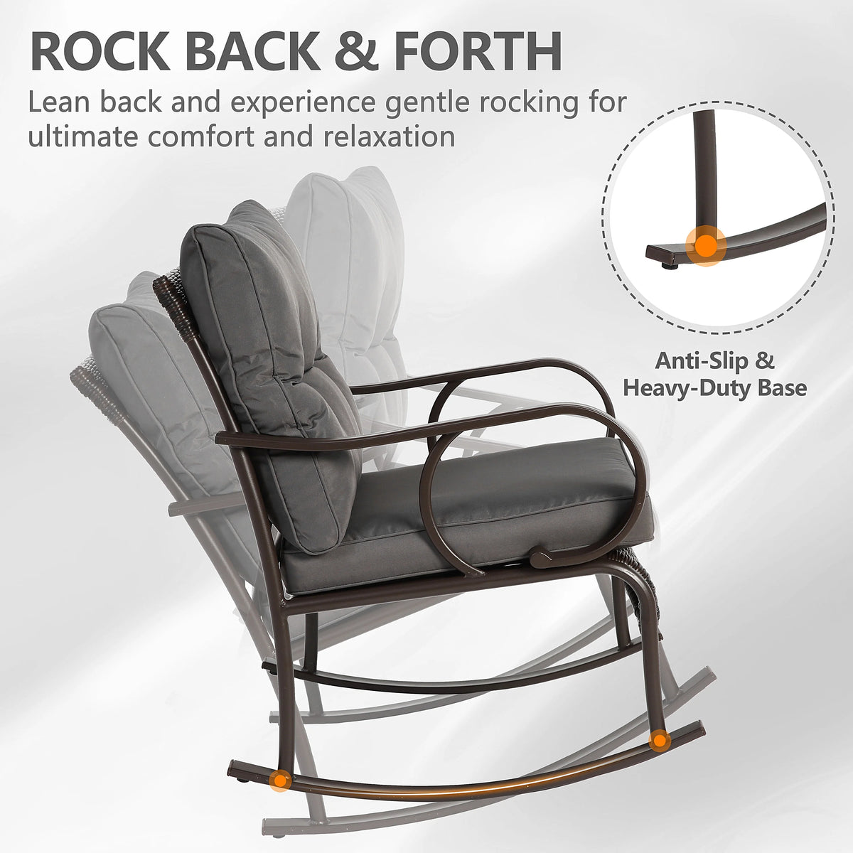 Outdoor Conversation Set of 3, Outdoor Patio Rocking Chair Set with Cushions & Coffee Table, All Weather Wicker Patio Furniture Set, Ideal for Patio, Poolside, Yard, Deck, Coffee Bar