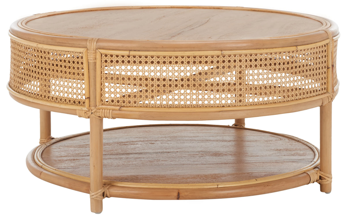 SAFAVIEH Modern Round Rattan Coffee Table, Natural