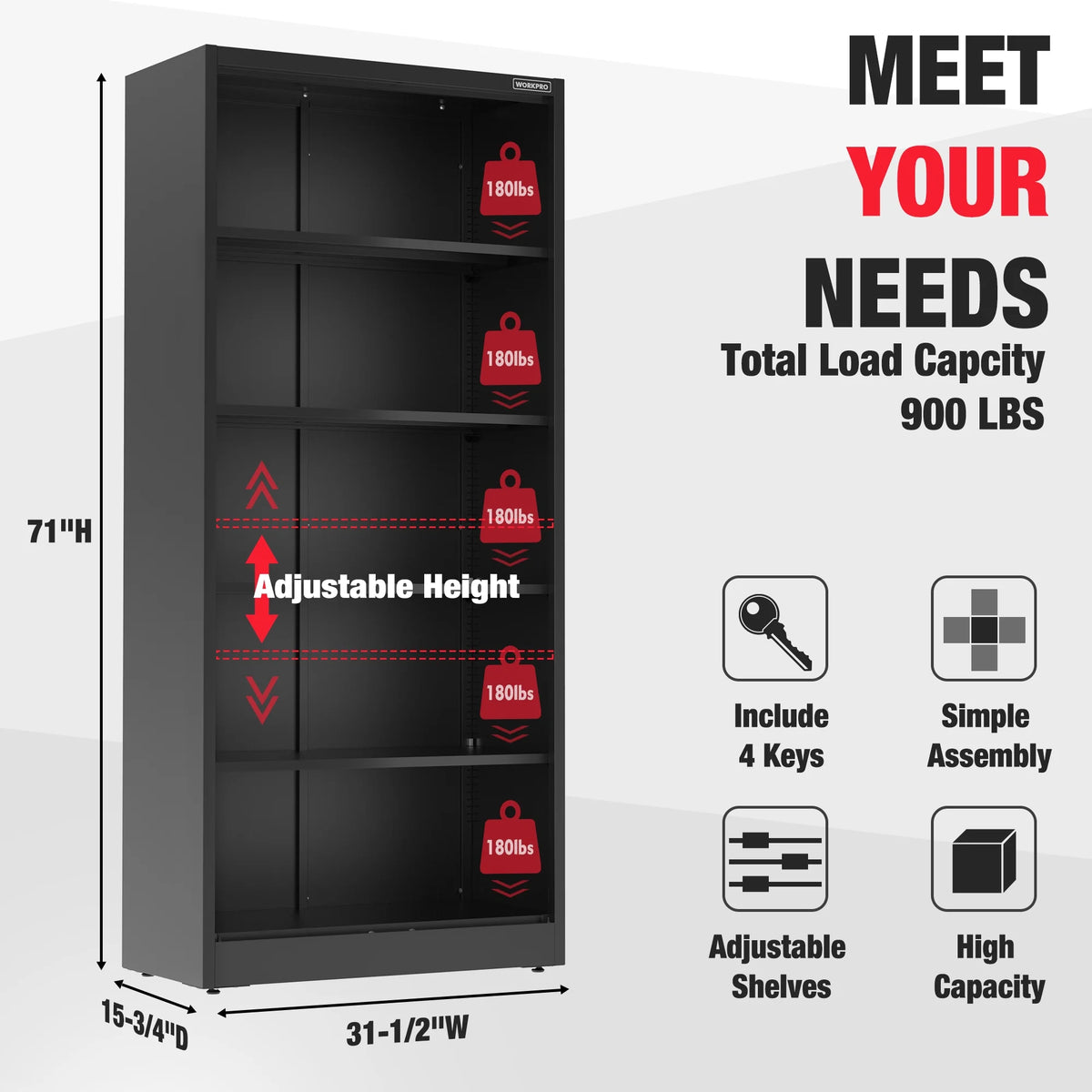 WORKPRO Metal Garage Storage Cabinet with Locking Doors and Adjustable Shelves,71 inches Tall Storage Cabinet for Tools, Office, Home, Shops (Black), Solid Packed