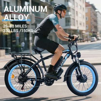 60V 25AH Battery Electric Bike for Adults,5000W Peak Dual Motor Ebike,AWD 21-Speed 50MPH Mountain Snow E-Bike with 26" x 4.0 Fat Tire, Long Range Mountain Dirt Bike for Off-Road Snow Sand
