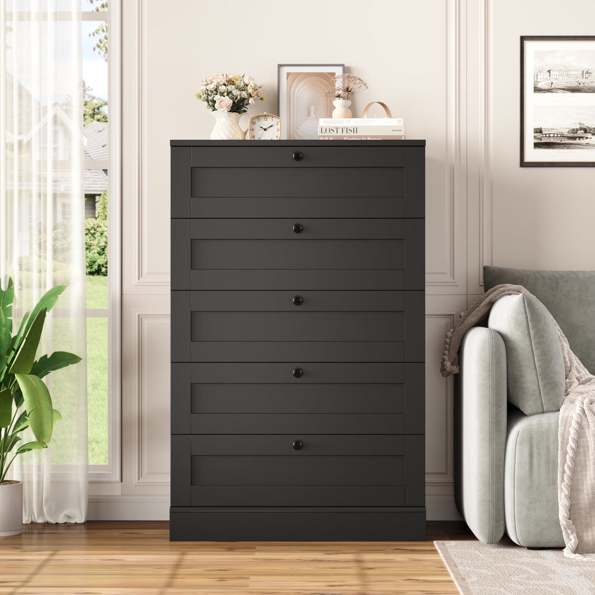 Homfa 5 Drawer White Bedroom Dresser, Modern Vertical Dresser Drawers Wood Organizer for Living Room Entryway Small Spaces