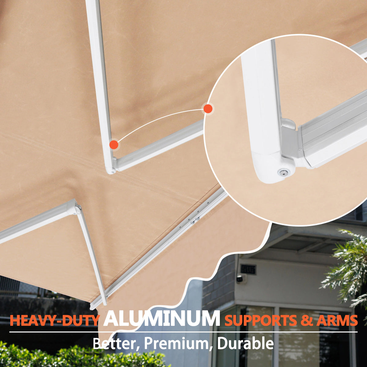 VEIKOUS 8'x7' Retractable Patio Awning Sun Shade Cover with Manual Crank, Beige