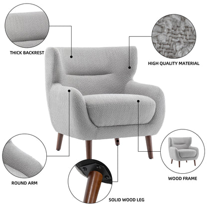 ALEAVIC White Accent Chair Upholstered Armchair with Solid Wood Legs