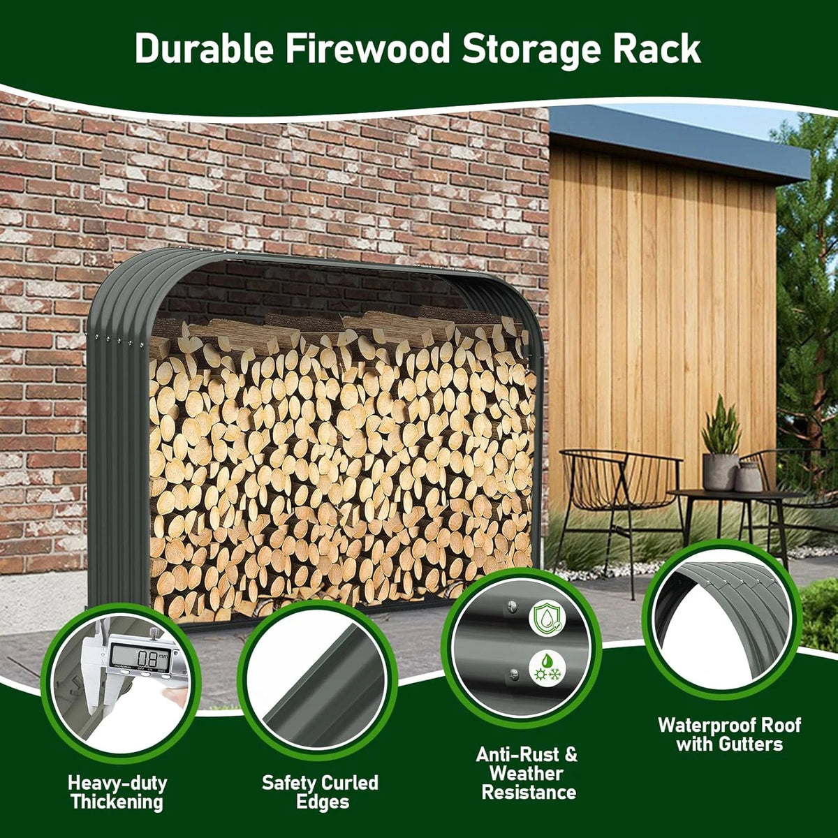 TRAMULL Outdoor Heavy Duty Galvanized Steel Log Holder
