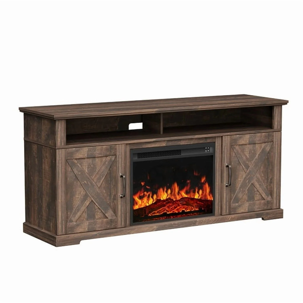 Electric Fireplace TV Stand for TVs up to 75", Farmhouse Entertainment Center with Fireplace, Grey