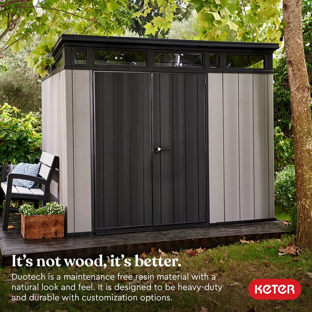 Keter Artisan 9x7 Foot Large Outdoor Shed & Floor w/Modern Design, Grey