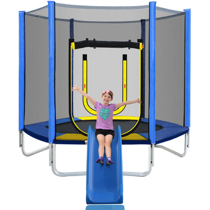 7FT Trampoline for Kids,Outdoor Recreational Trampoline with Safety Enclosure Net,Blue
