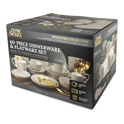 Thyme & Table 60-Piece Dot Dinnerware & Gold Flatware Set, Service for 6