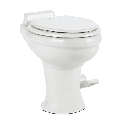 Dometic 320 RV Toilet | White | 302320081 | Standard Height | Gravity Toilet | Elongated Ceramic Bowl | Flush with Foot Pedal | For RVs. Trailers. and Outdoor Campers