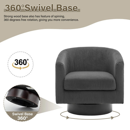 UIXE Swivel Accent Chair, Upholstered Fabric Barrel Chair for Living Room, Small Single Sofa Bedroom Reading Seat, Light Gray