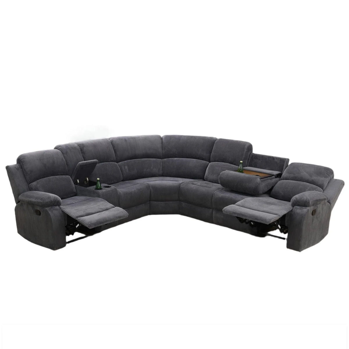 Aukfa 3-Piece Recliner Sofa Set, 6 Seat Sectional Couch with Cup Holders&Storage Console, Gray