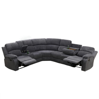 Aukfa 3-Piece Recliner Sofa Set, 6 Seat Sectional Couch with Cup Holders&Storage Console, Gray